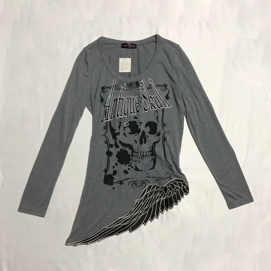 스컬 펑크 날개 티셔츠 그레이 상품이미지1