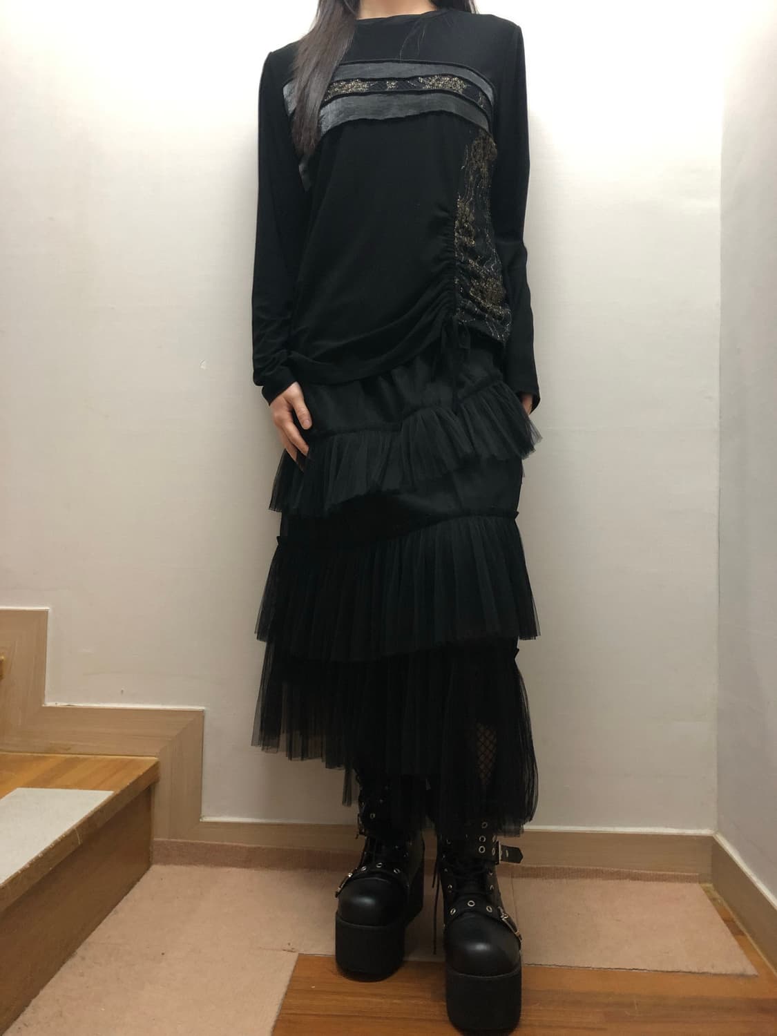 빈티지 블랙 오리엔탈 셔링 탑 상품이미지7