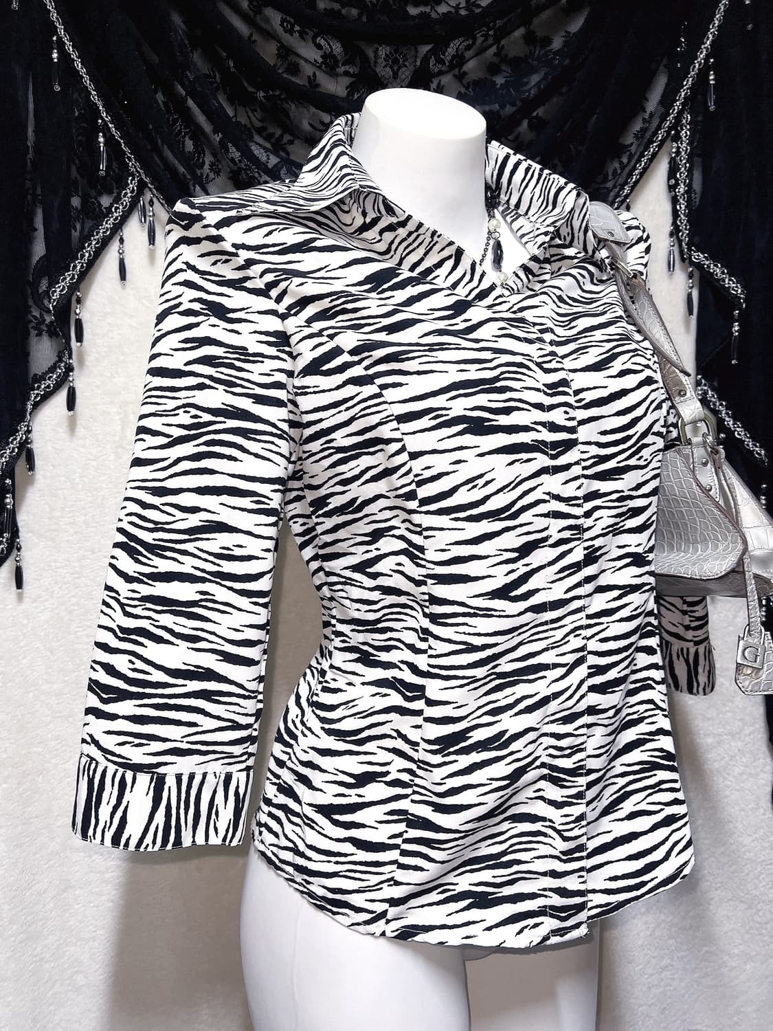오네갸루 고스펑크 지브라 애니멀패턴 셔츠 블라우스 시부야 핀터 헤이세이 상품이미지4