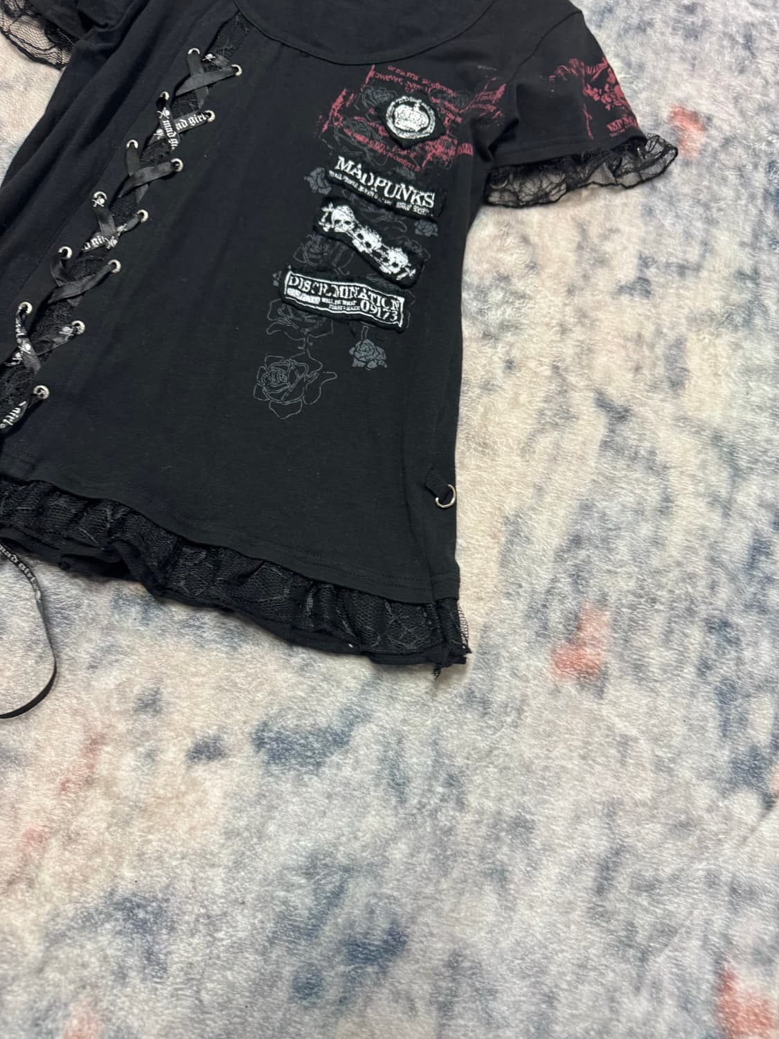 Mad punks goth punk patch eyelet top 상품이미지6