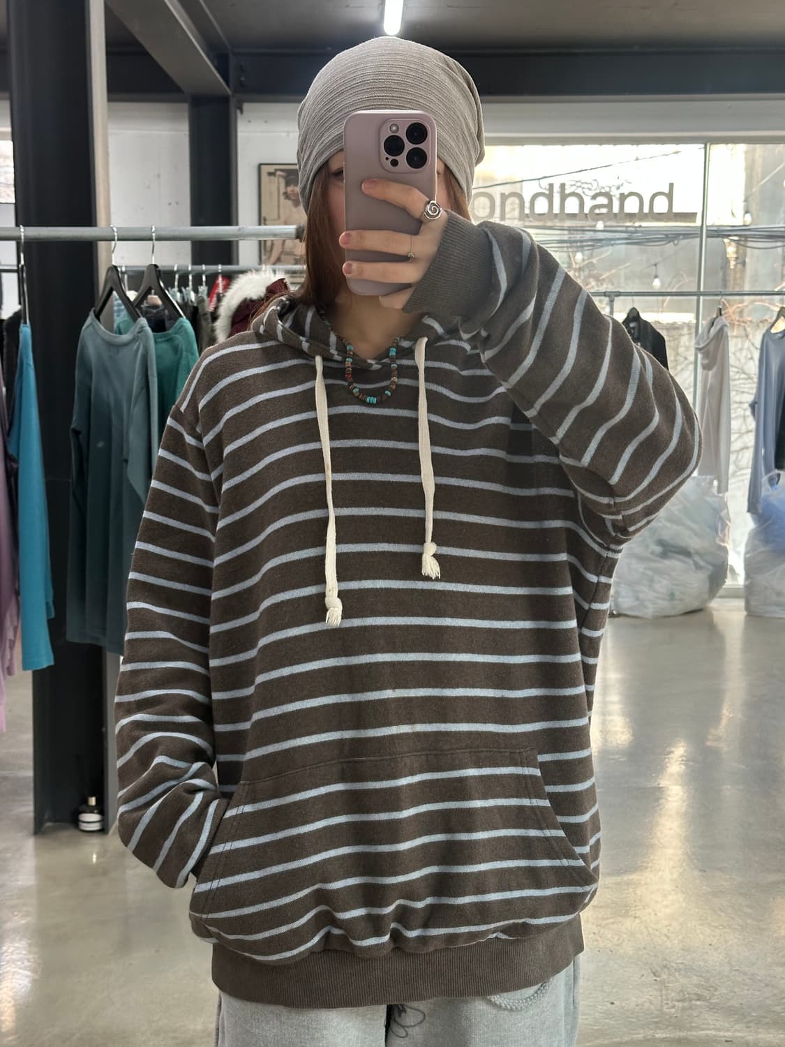 브라운소라 스트라이프 후드티 상품이미지4