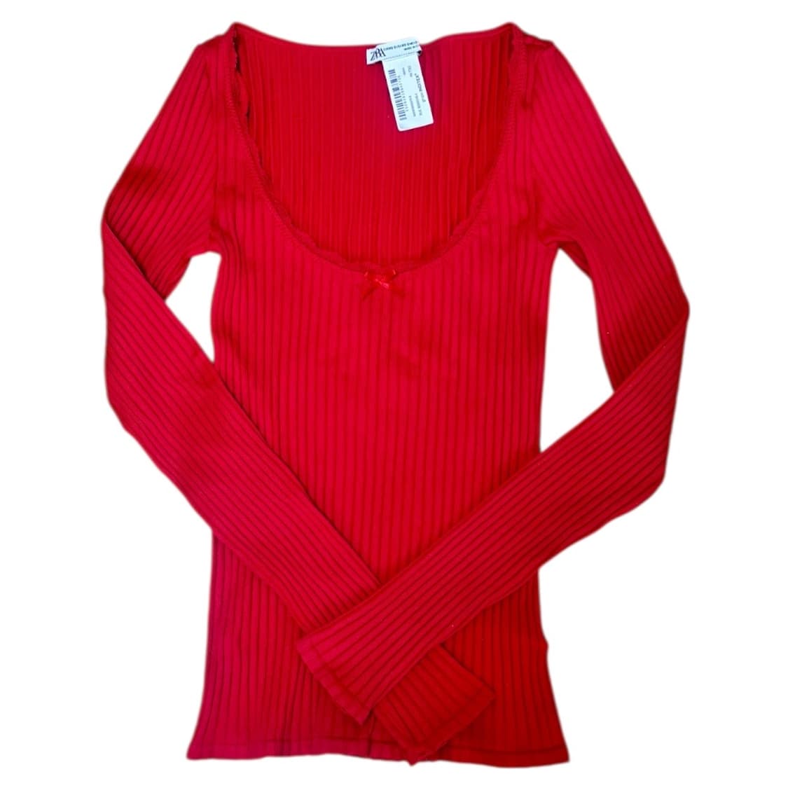 [실사O] 자라(ZARA) 레드 골지 라운드넥 티셔츠 상품이미지5