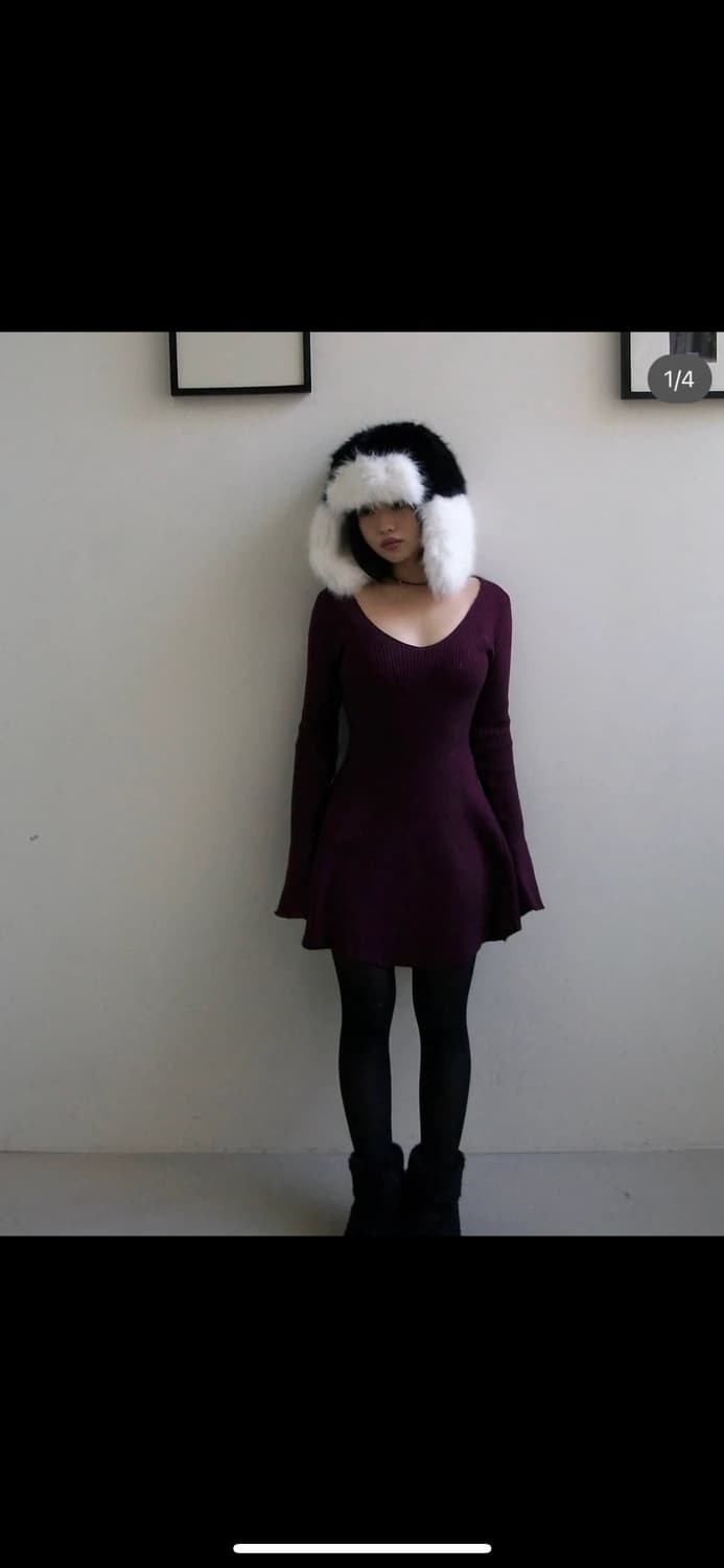 Sugigom 딥브이넥 플레어 원피스 버건디 상품이미지1