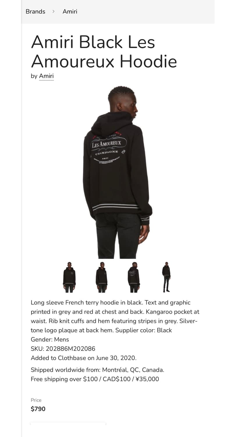 L/ 아미리 Les Amoureux 백로고 후드티 상품이미지2