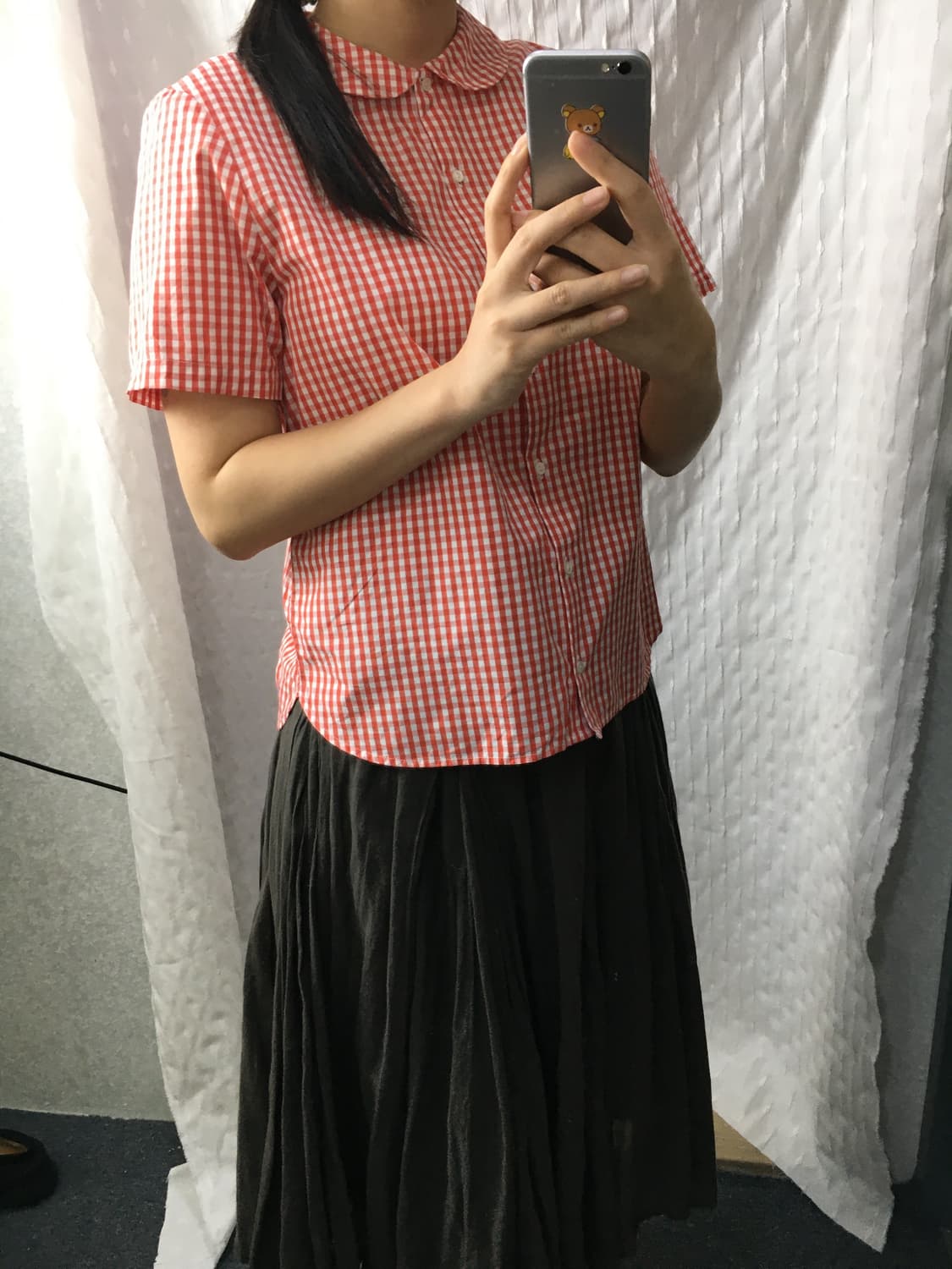 레드 체크 둥근 카라 블라우스 상품이미지6