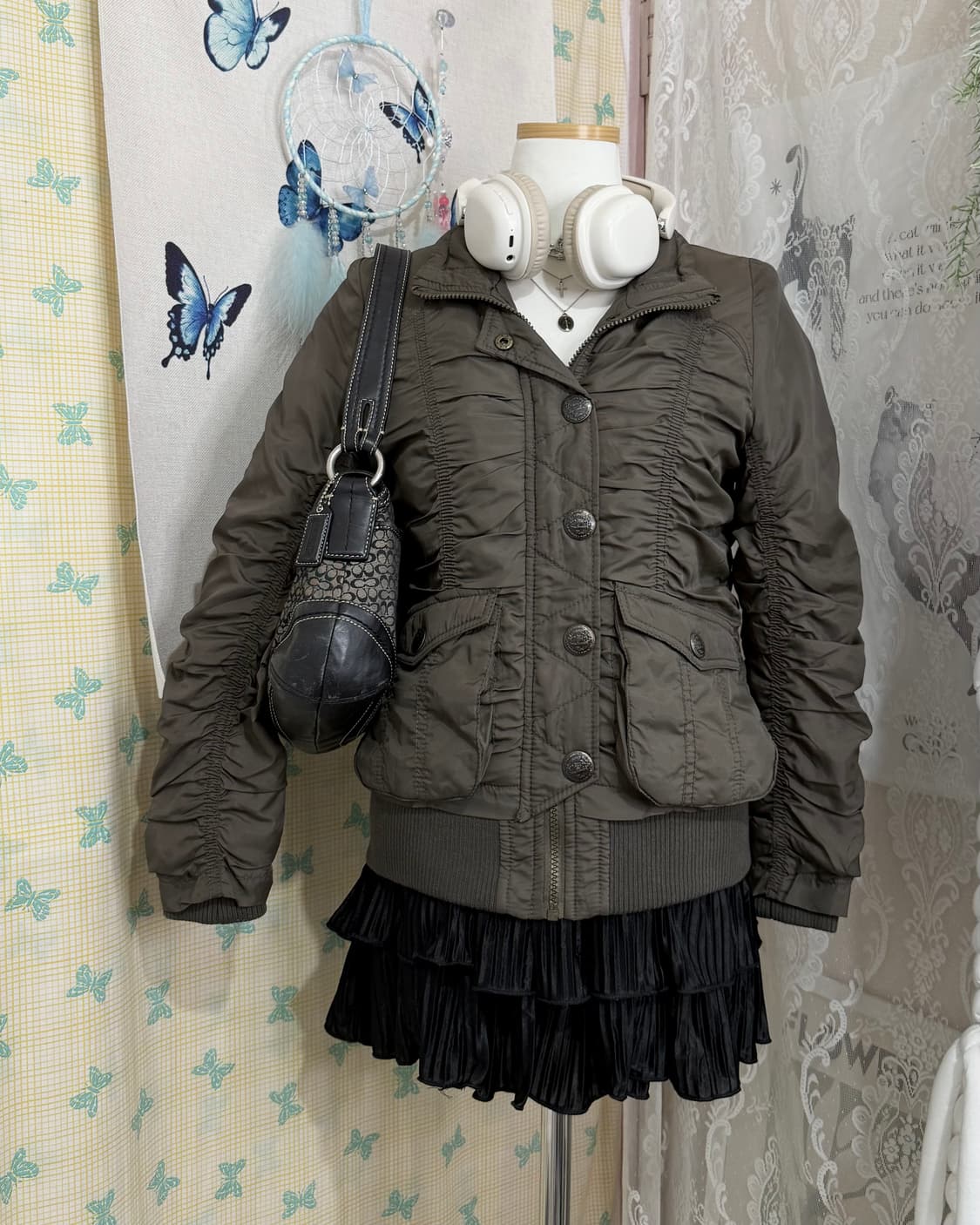 카키 셔링 Y2K 자켓 상품이미지1