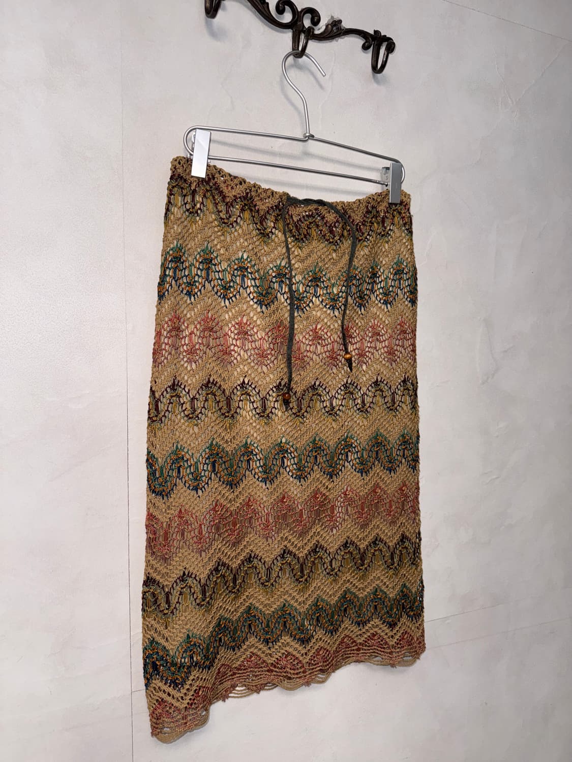 Beige ethnic hippie net banding skirt 상품이미지2