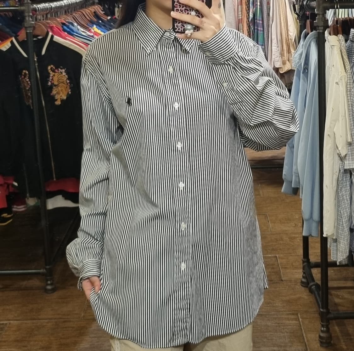 [Hi] 폴로 긴팔 스트라이프 셔츠 블랙 상품이미지2