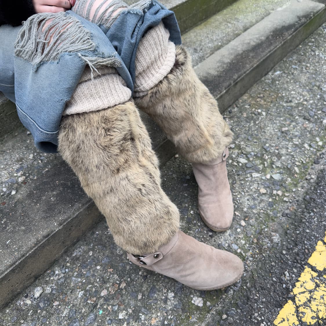 00s Y2K 베티 뮬러 토끼털 롱부츠 상품이미지10