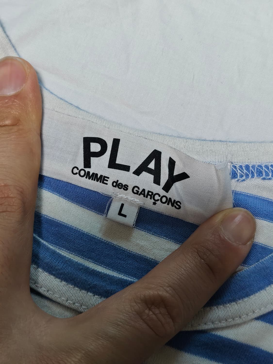 꼼데가르송 레드 하트 와펜 블루 스트라이프 롱슬리브 긴팔티셔츠 L 상품이미지3