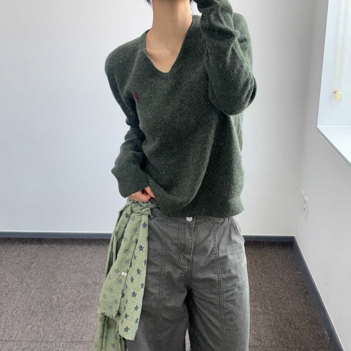 Polo 폴로 버건디 포니 그린 브이넥 니트 상품이미지2