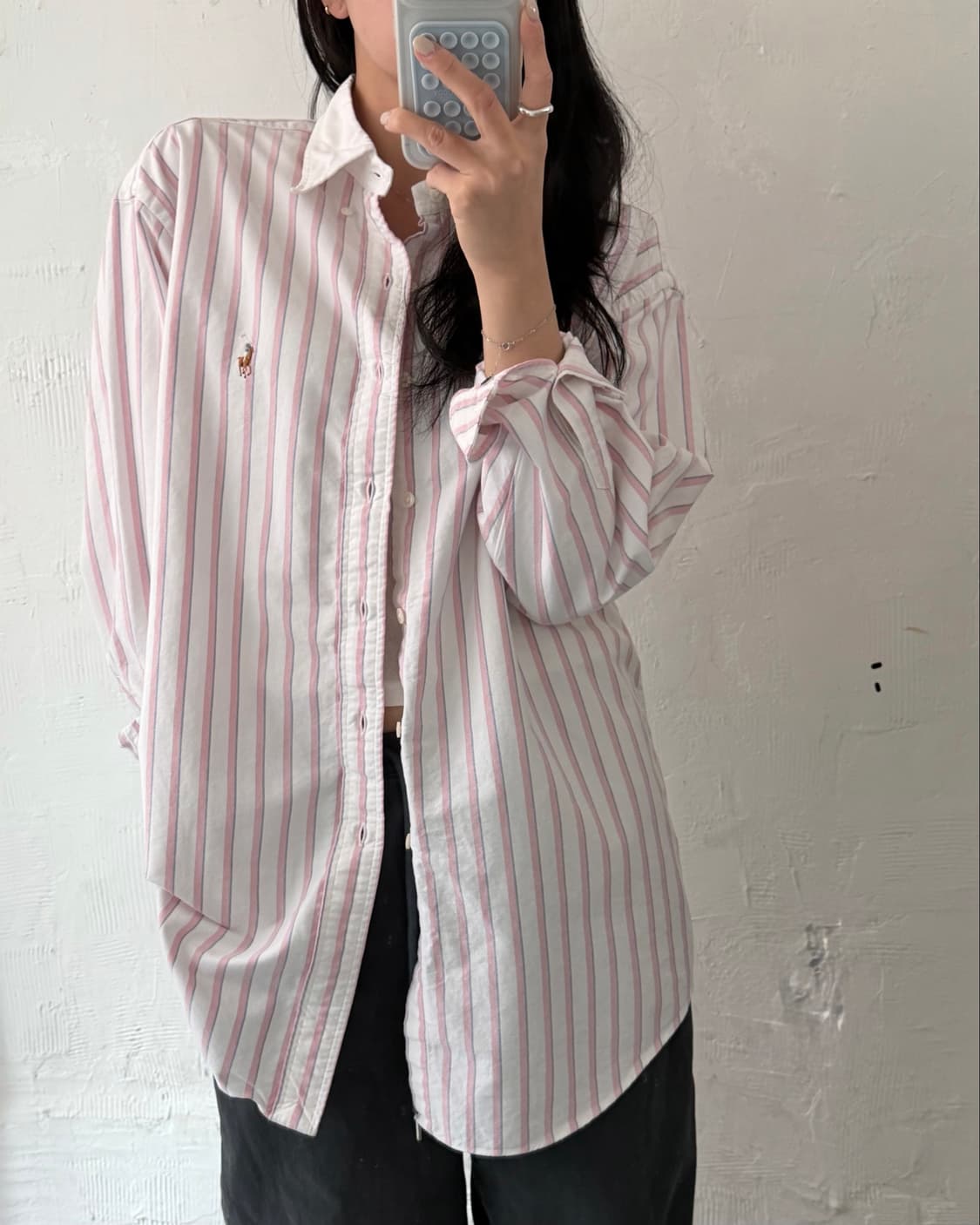 Polo 폴로 랄프로렌 카라배색 베이비핑크컬러 스트라이프 셔츠 상품이미지1