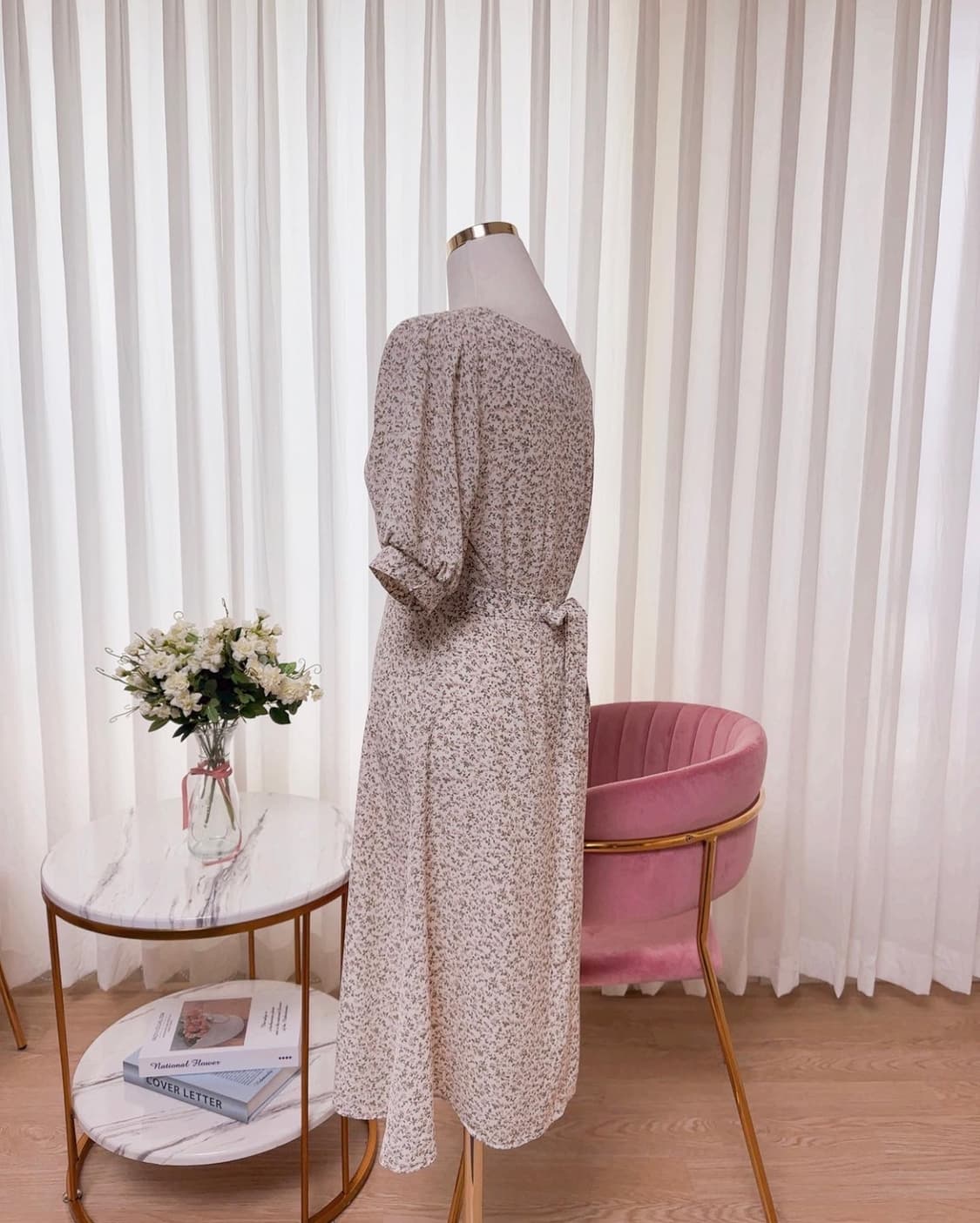 스퀘어넥 벌룬소매 플라워 레이스 원피스 상품이미지6