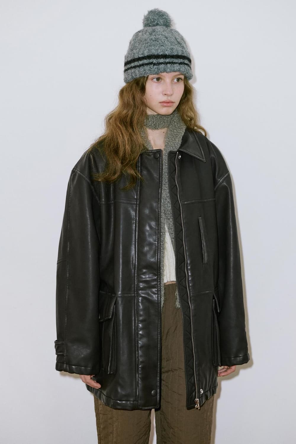 시눈 워싱 레더 하프 자켓 상품이미지2