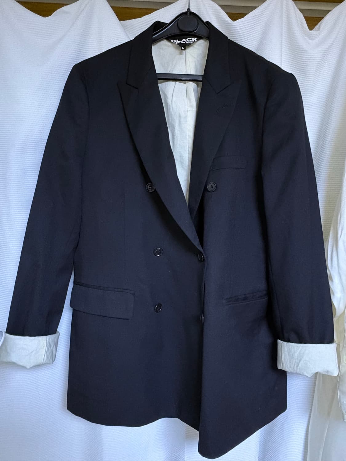 꼼데가르송 블랙 울 코튼 라이닝 더블 브레스티드 블레이저 상품이미지1