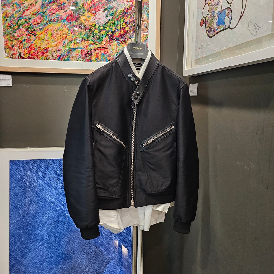톰포드 가죽 트리밍 울 실크 트윌 신상 봄버 자켓 상품이미지1