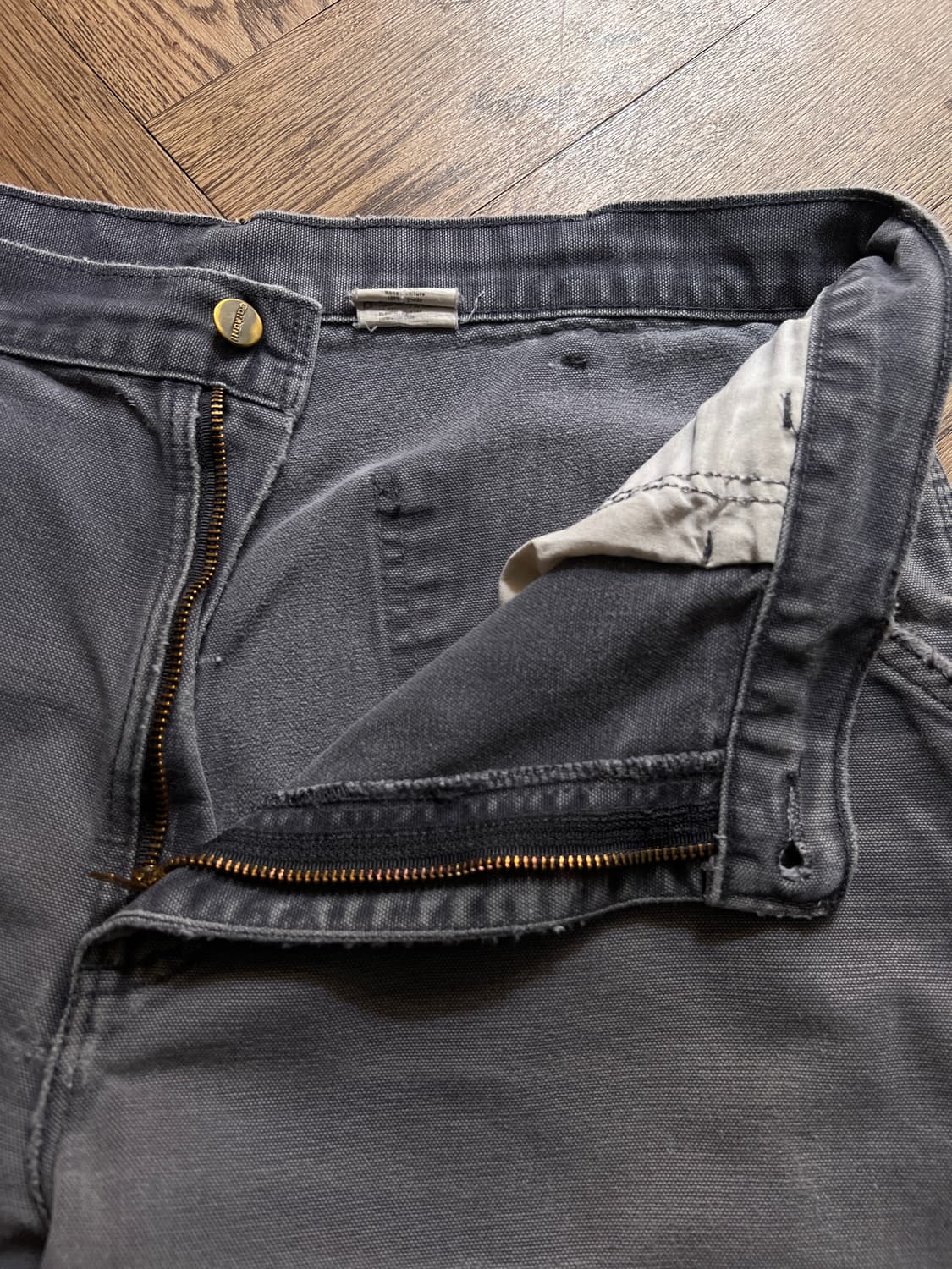 [35]칼하트 USA Made 하드 페이딩 페트롤 블루 싱글니 워크 팬츠 상품이미지3