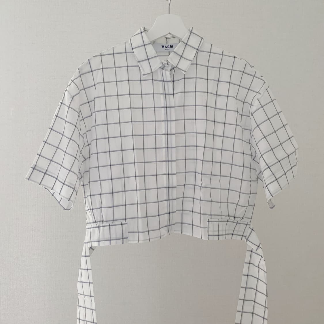 MSGM 크롭 셔츠 Window Pane Print Shirt 화이트 상품이미지1