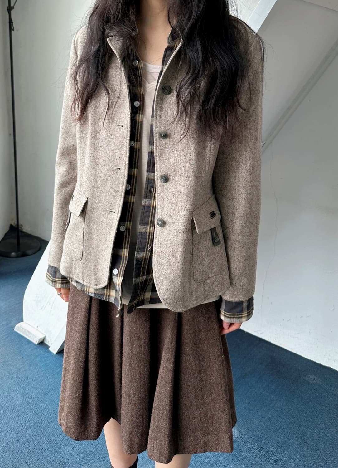 Tweed fabric single collar design jacket 상품이미지7