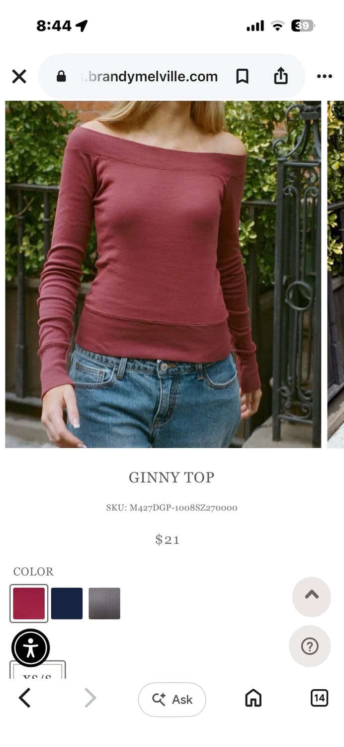 Brandy Melville off shoulder| 브랜디멜빌 오프숄더 상품이미지1