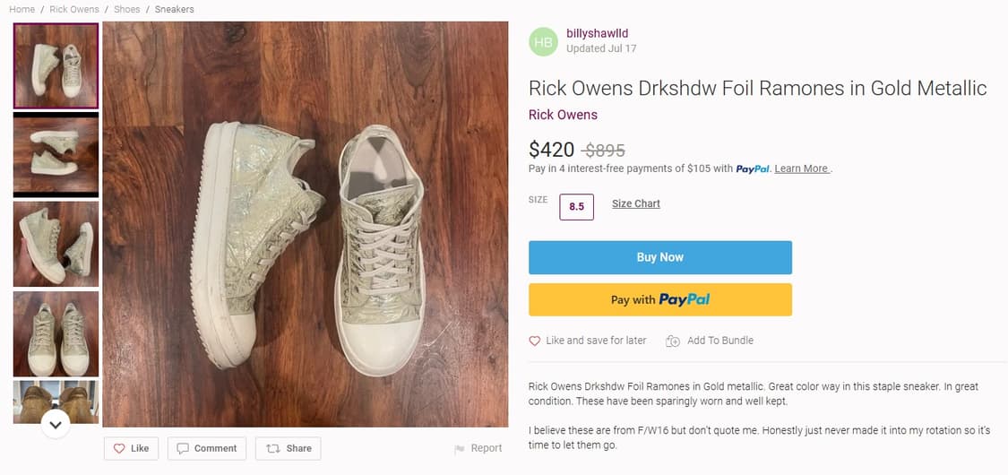 릭 오웬스 Foil 라몬스 메탈릭 상품이미지4