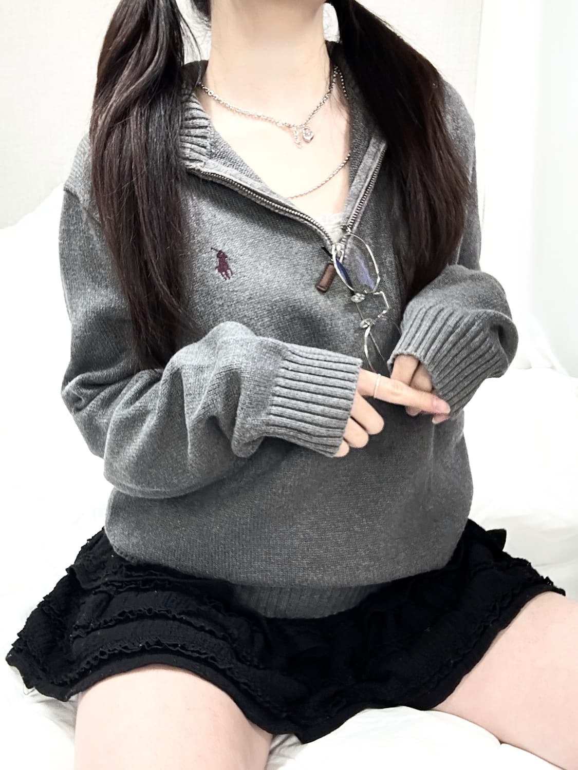 폴로 버건디포니 그레이 반집업 니트 상품이미지2