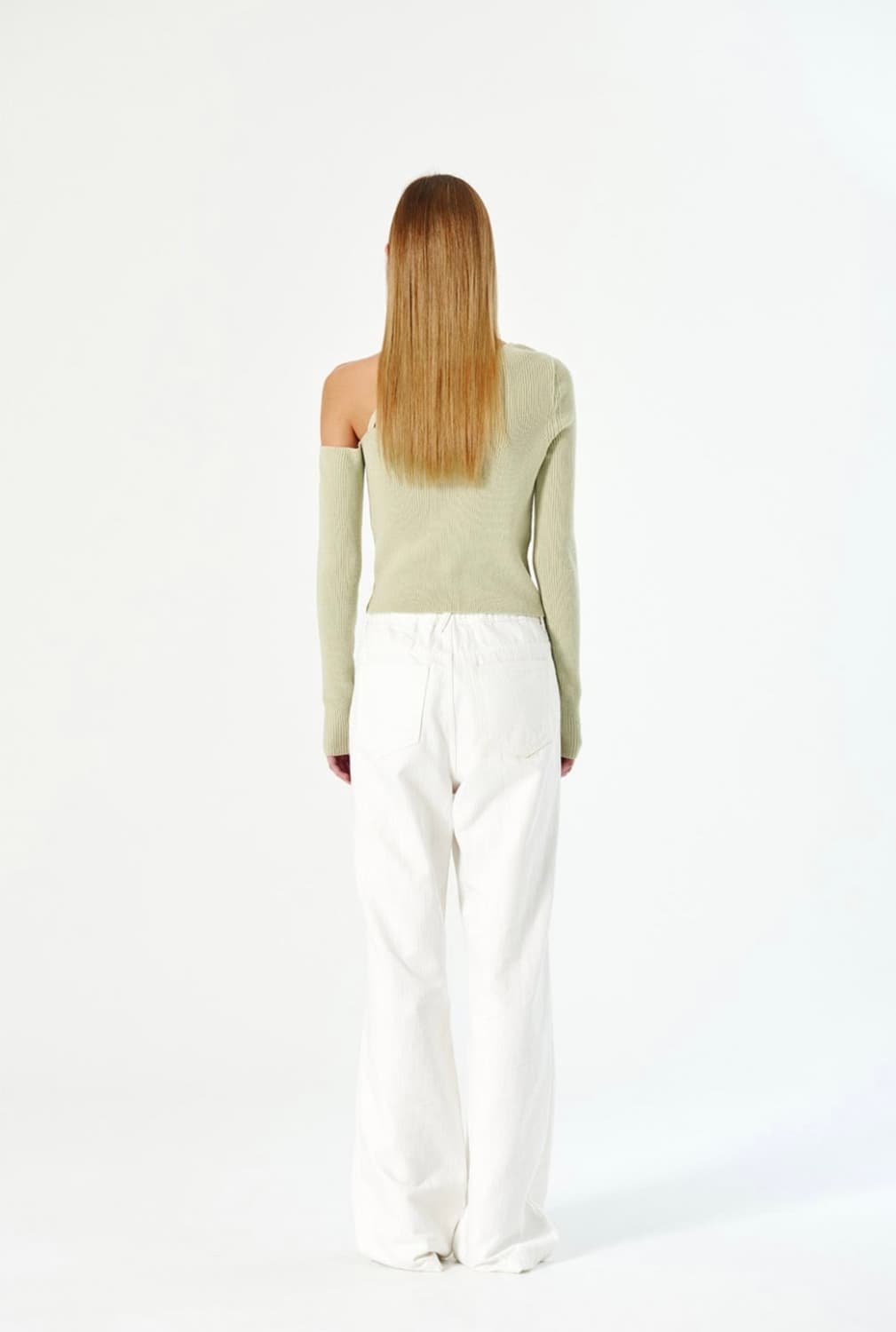 다이애그널 원 숄더 스트랩 니트 탑 민트 상품이미지2