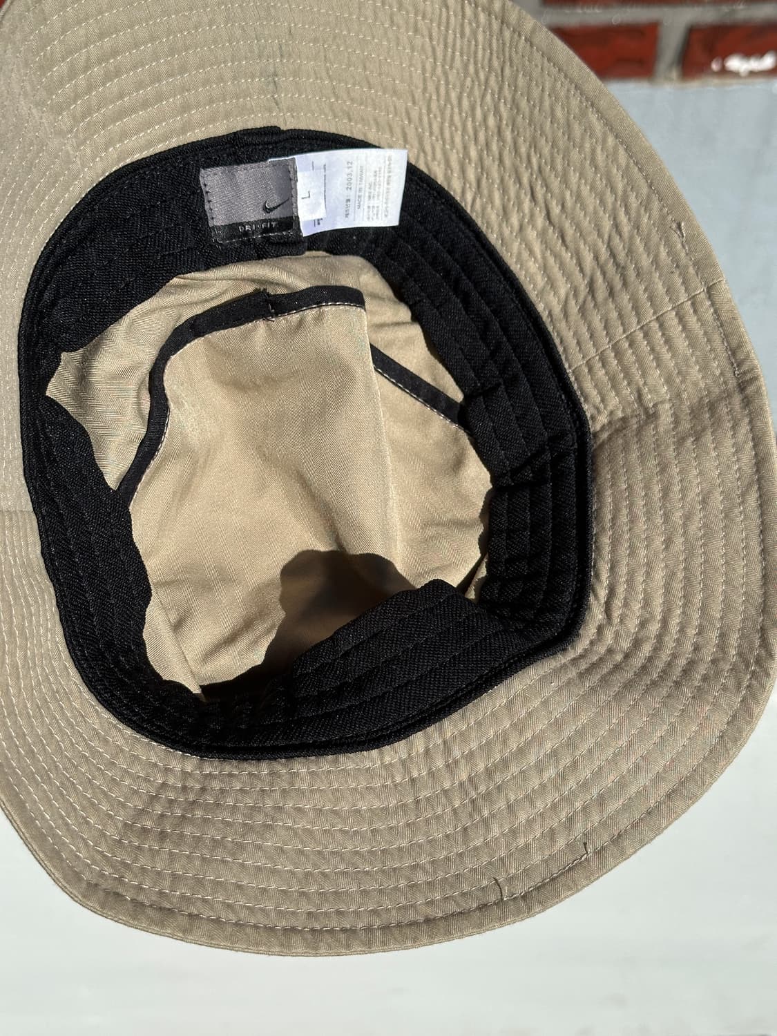 [L] 00s NIKE 나이키 로고 헤링본트윌 베이지 버킷햇 모자 상품이미지5