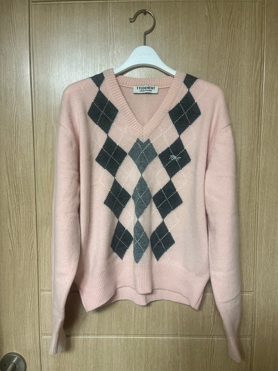 튜드먼트 아가일 울 니트 핑크 상품이미지3