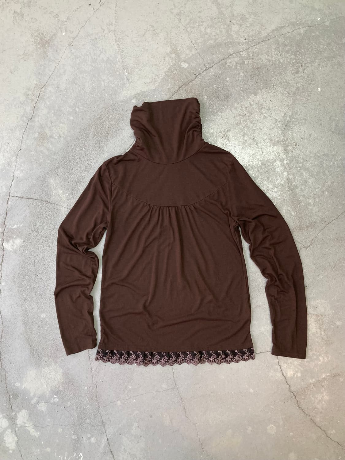 brown shirred lace turtleneck top 상품이미지1