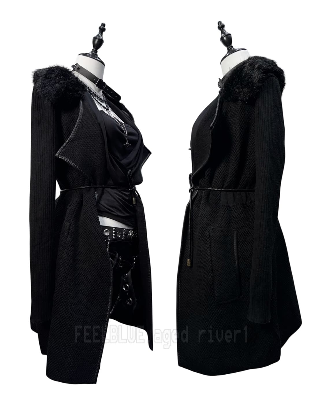 Knit Coat with Detachable Eco Fur  상품이미지3