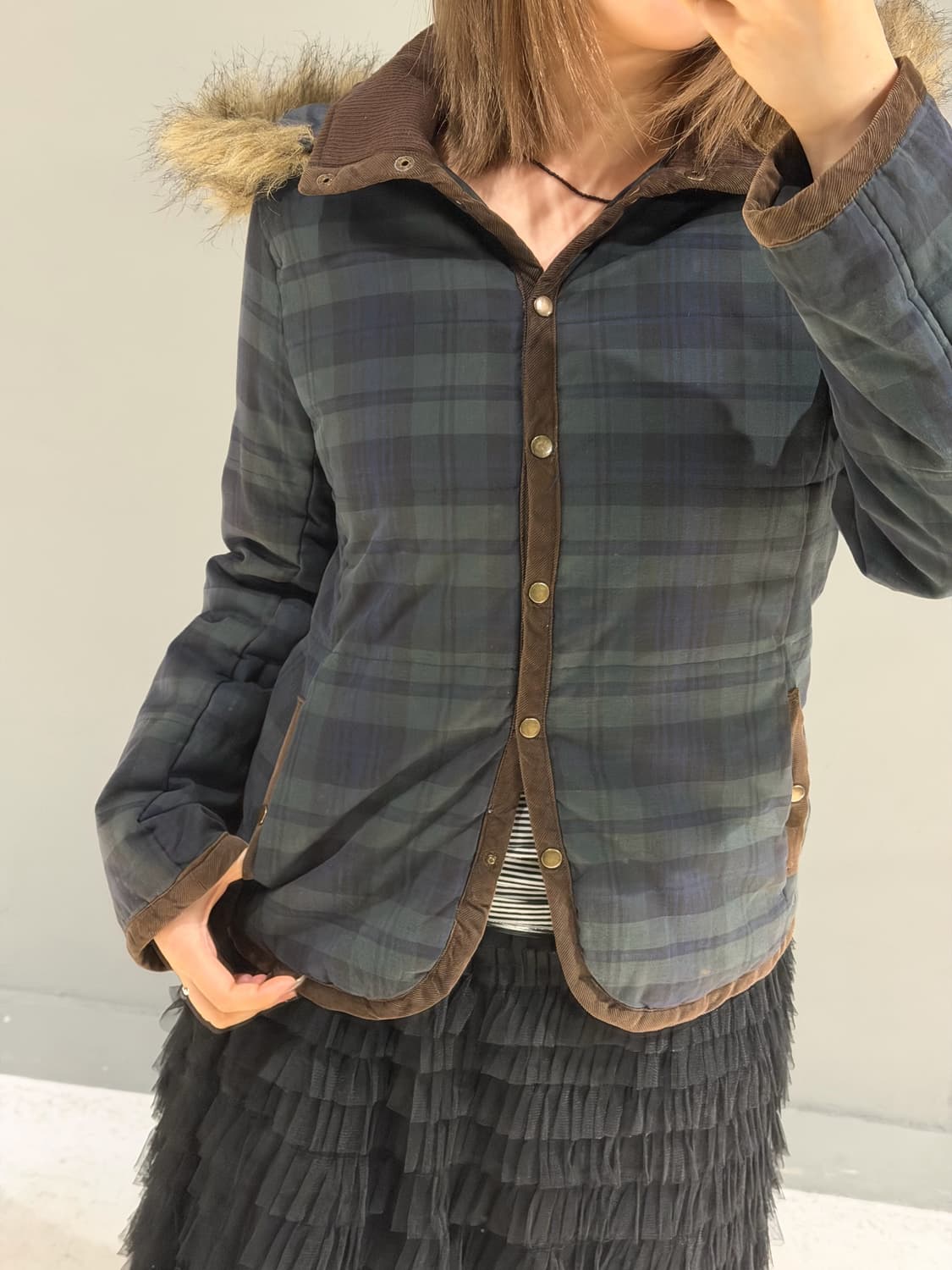 check pattern fur trimming jacket 상품이미지3