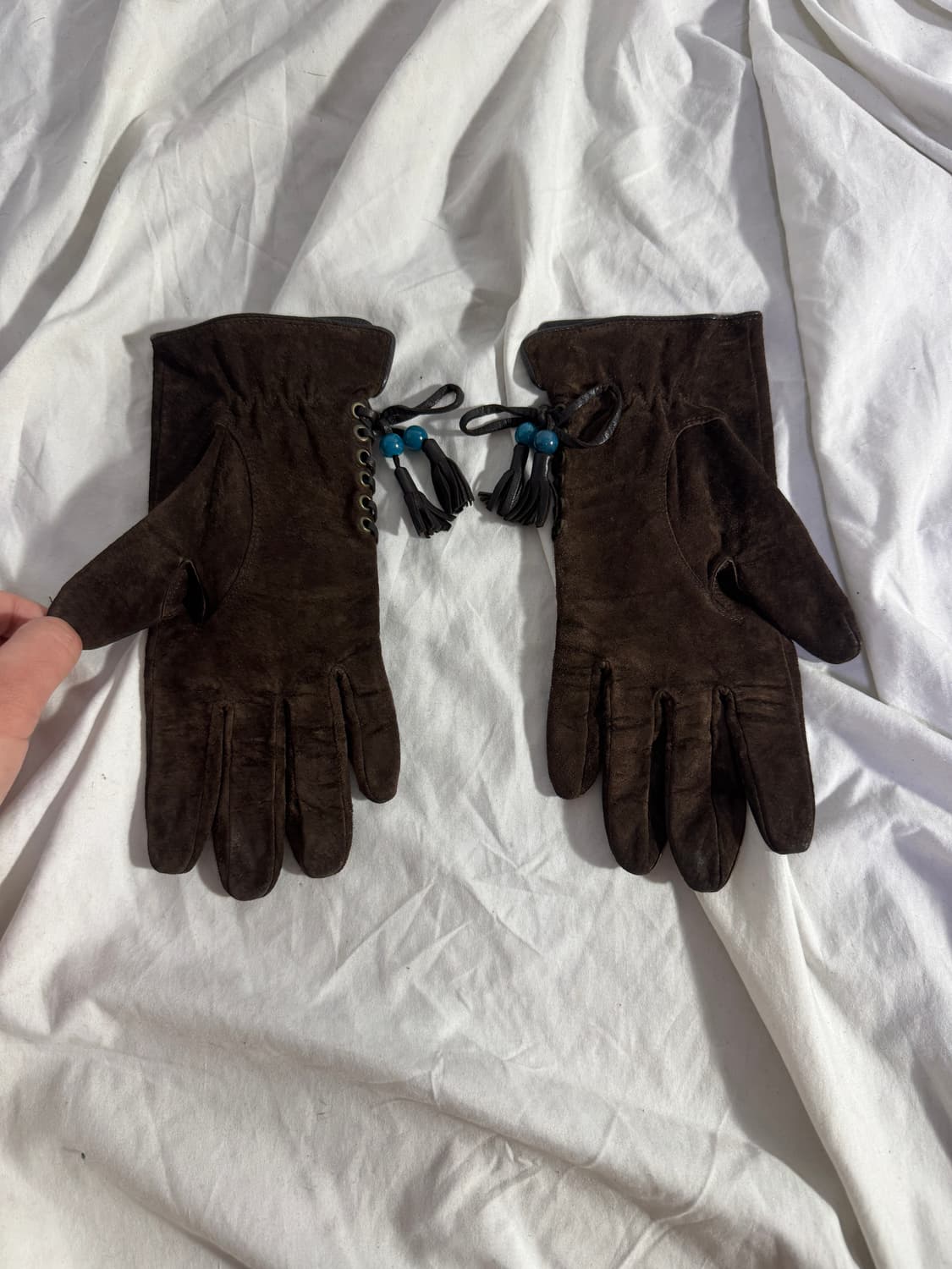 빈티지 비즈 태슬 스웨이드 레더 장갑 y2k 웨스턴 보헤미안 상품이미지2