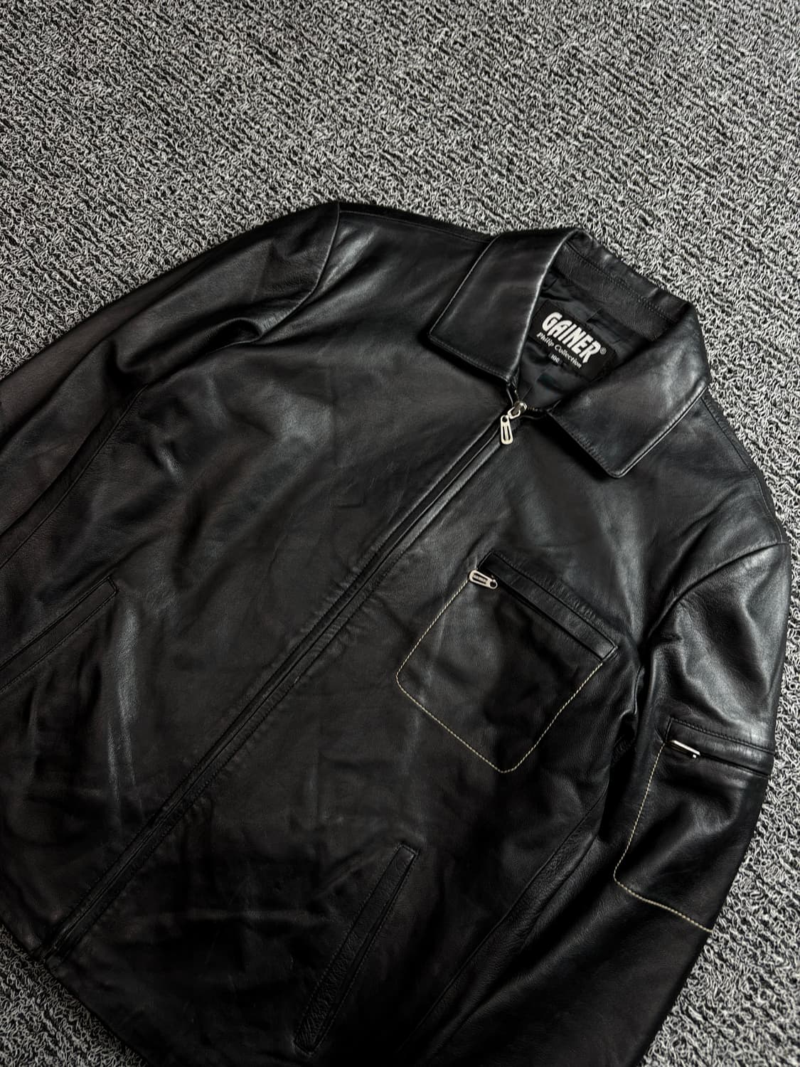 GAINER 오리지날 램스킨 스티치 레더 트러커 자켓 블랙 1461 상품이미지1