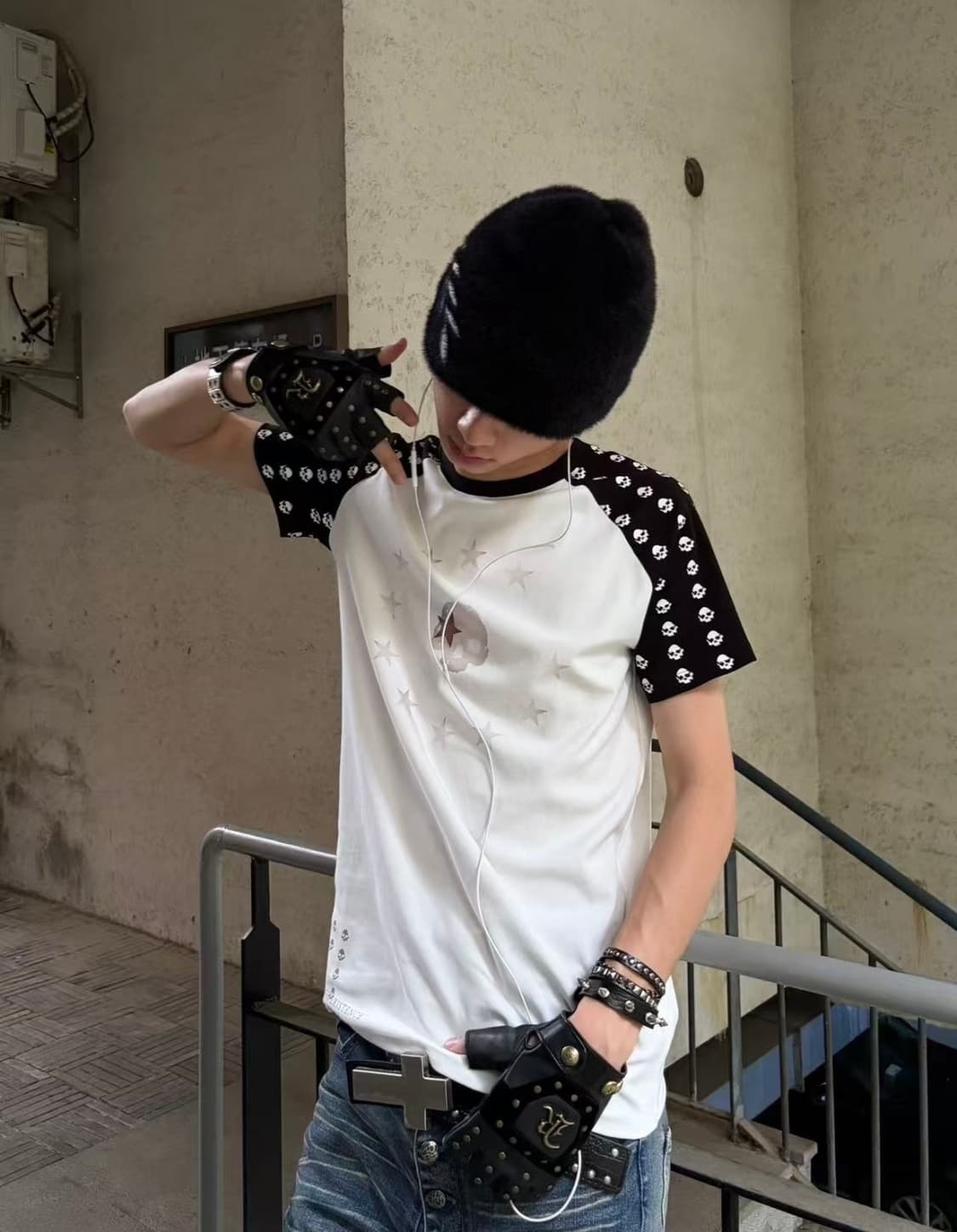 Skull Print Visual Style Raglan T-Shirt 상품이미지7
