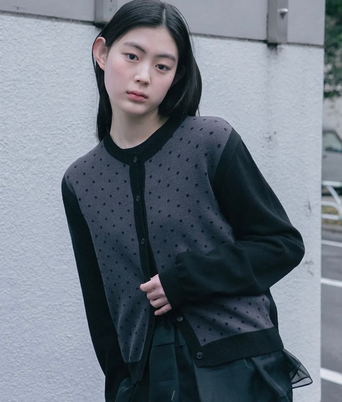 오헤시오 도트 가디건 dot two tone cardigan 상품이미지1