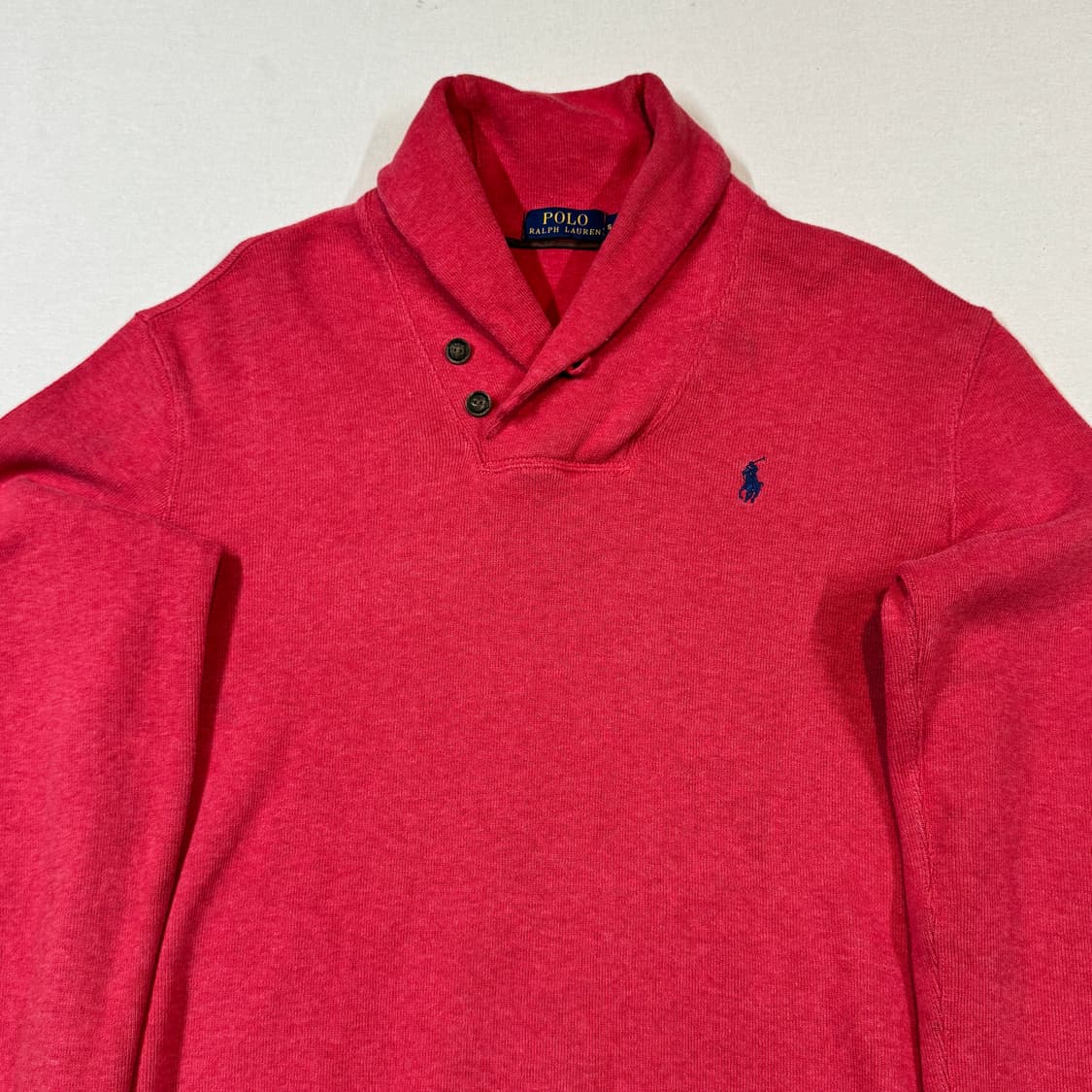 S) 폴로 랄프로렌 레드 숄카라 코튼 니트 상품이미지3