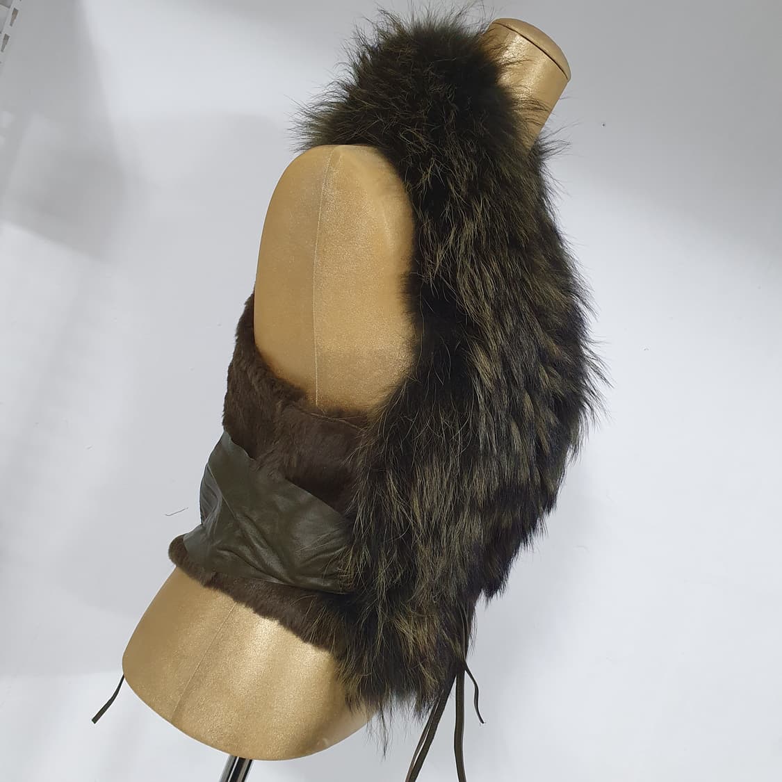 그런지페어리 y2k 갸루 오네갸루 카키 그린 라쿤퍼 토끼털 가죽 조끼 상품이미지4