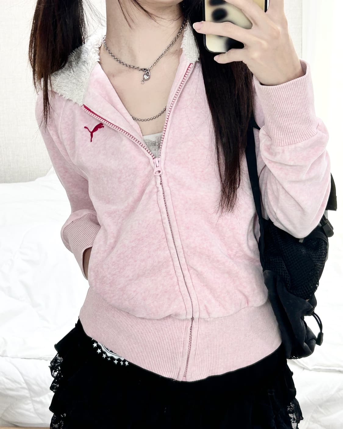 퓨마 JAPAN 뮤트핑크 벨벳 후드집업 상품이미지5