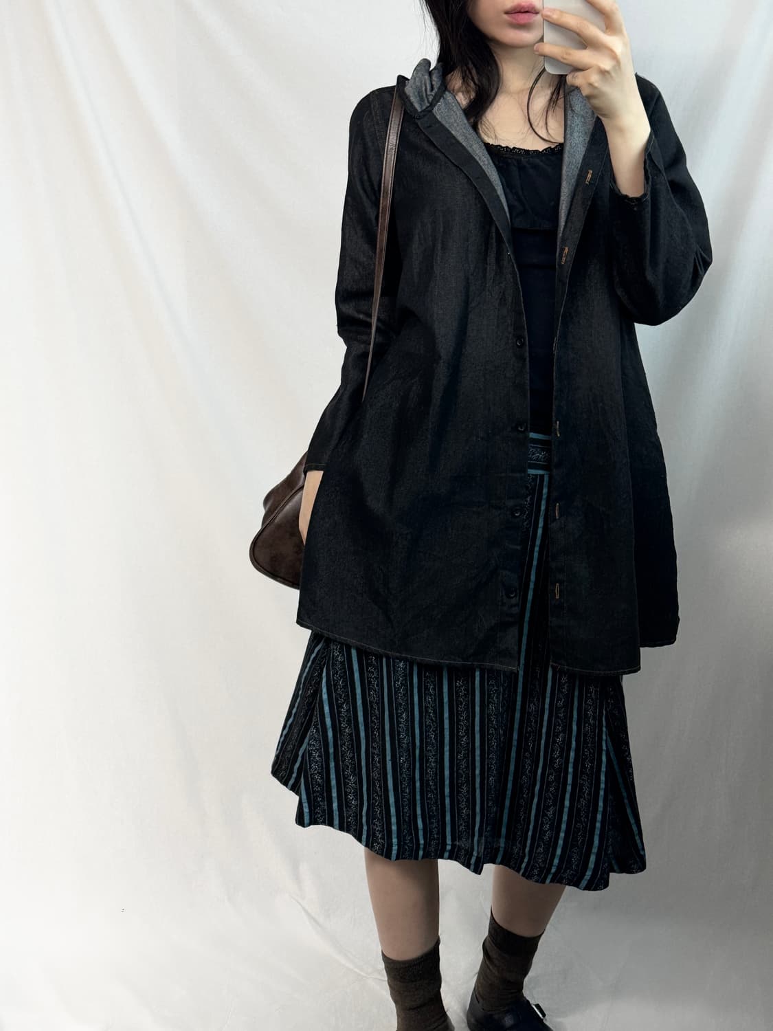 후디드 버튼 롱 자켓 상품이미지3