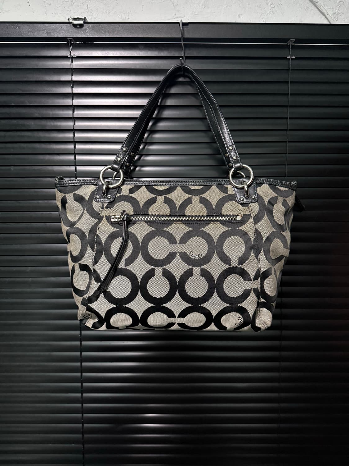 코치 블랙 캔버스 가죽 쇼퍼백 숄더백 토드백 가방 빈티지 명품 웨스턴 상품이미지5