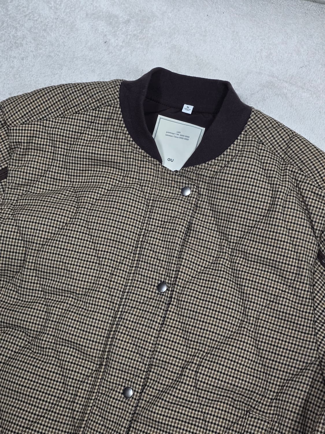 ROKH X GU 퀄티드 체크 블루종 베이지 자켓 XL 상품이미지5