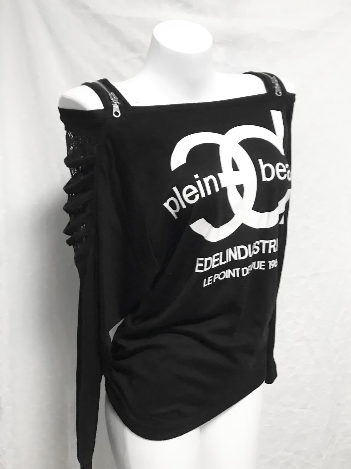 빈티지 갸루 펑크 지퍼 디테일 트임 오프숄더 롱슬리브 탑 상품이미지3