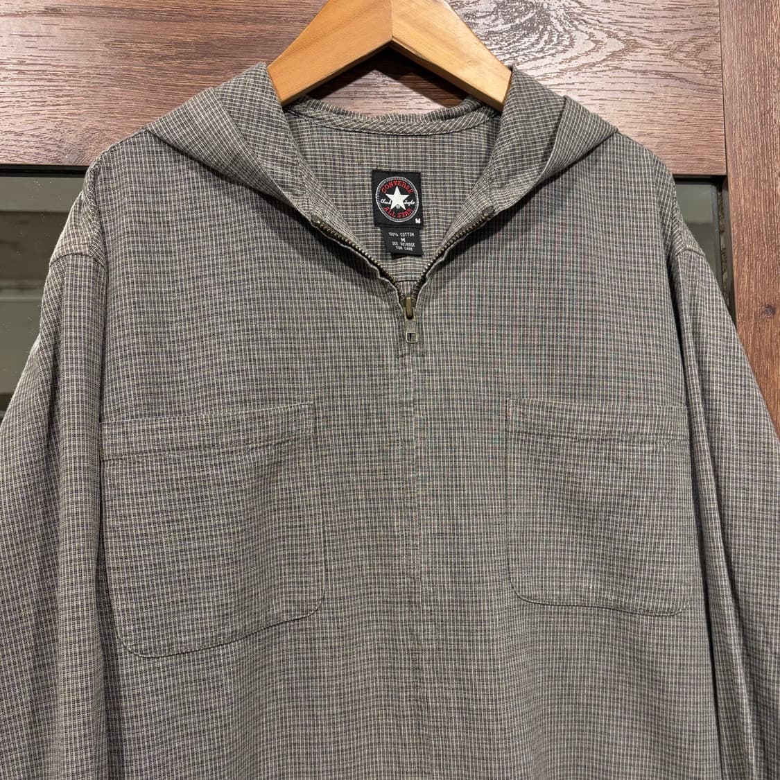 Converse 컨버스 그레이 잔체크 코튼 후드 집업 셔츠 아메카지 상품이미지4