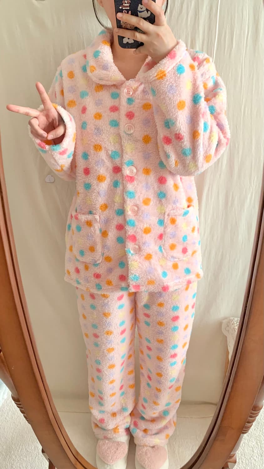 핑크 무지개 도트 수면 파자마 상품이미지1