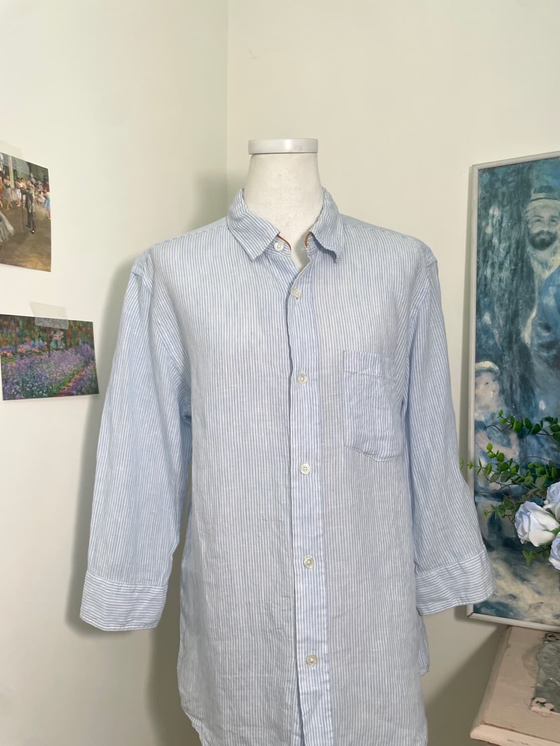 sky blue stripe 100%linen leather point 상품이미지5