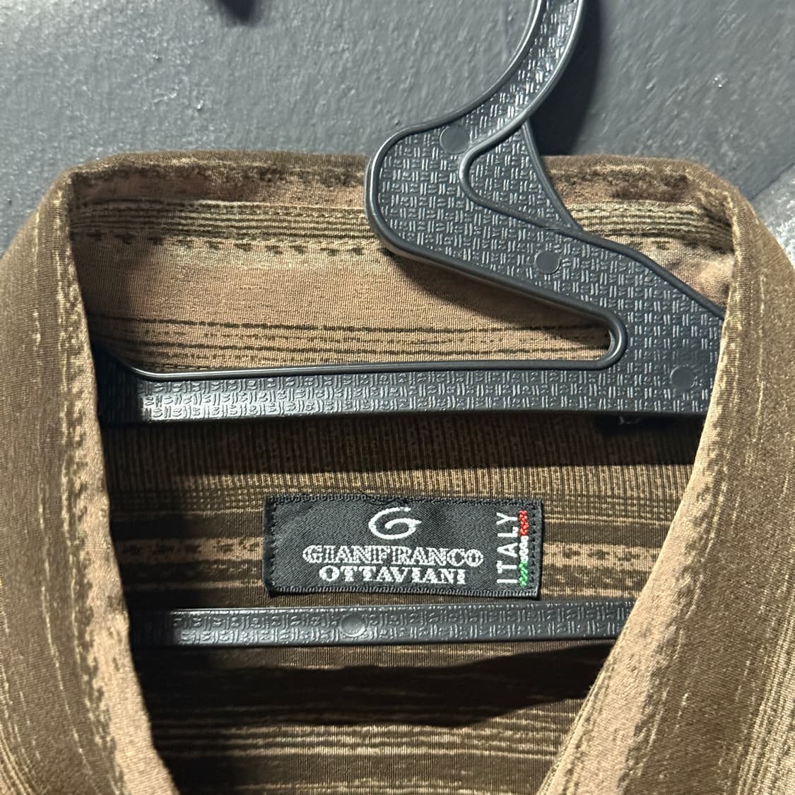 VTG 빈티지 다크 브라운 스트라이프 폴리 원포켓 긴팔 셔츠 상품이미지4