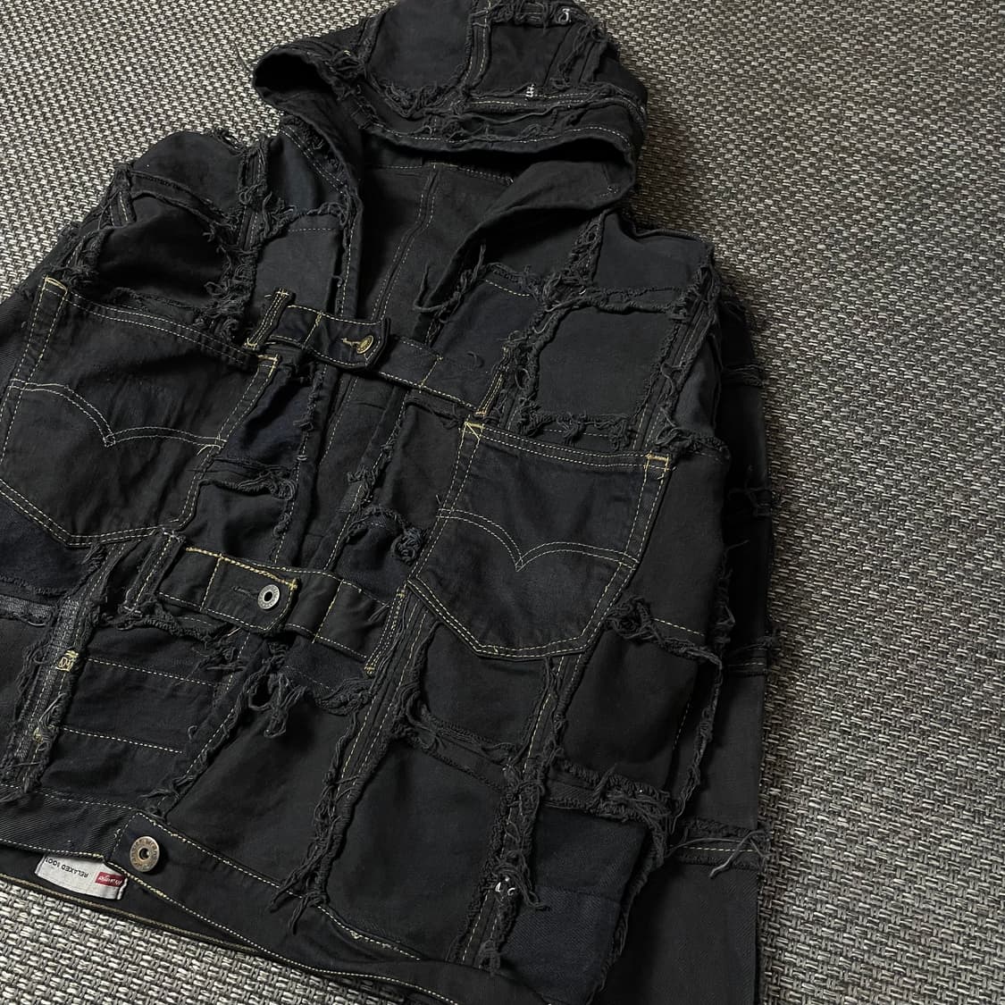 빈티지 블랙 리워크 후드 커스텀 데님 자켓 상품이미지4