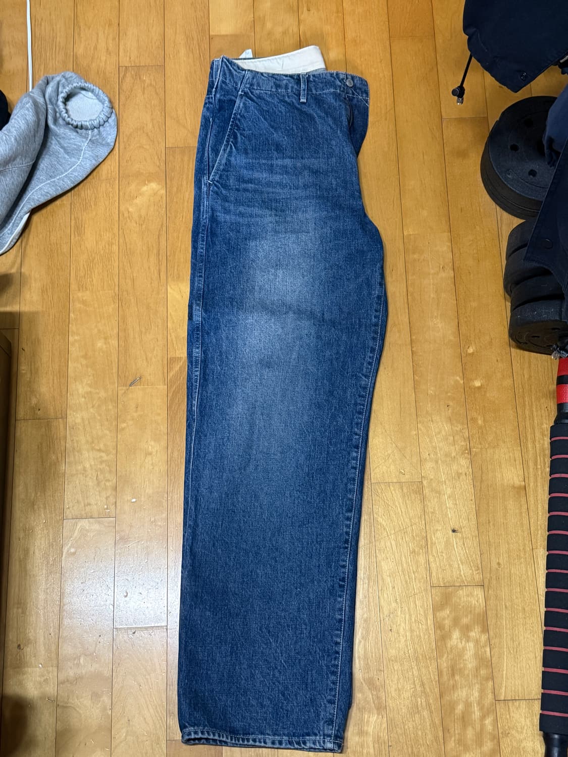 포터리 원워시드 와이드 데님 (미드블루 2사이즈) 상품이미지2