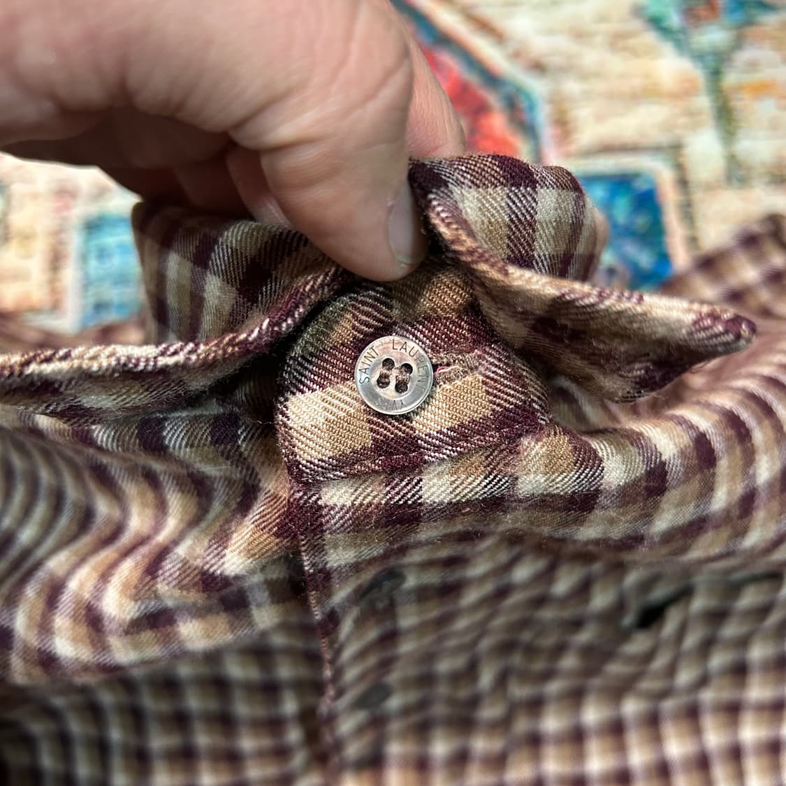 [L] 90s 입생로랑 뿌르 옴므 브라운 체크 셔츠 상품이미지4